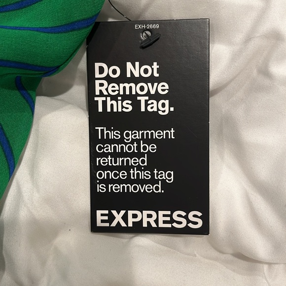 Express strapless belted royal blue and emerald green striped short dress M - Picture 5 of 10